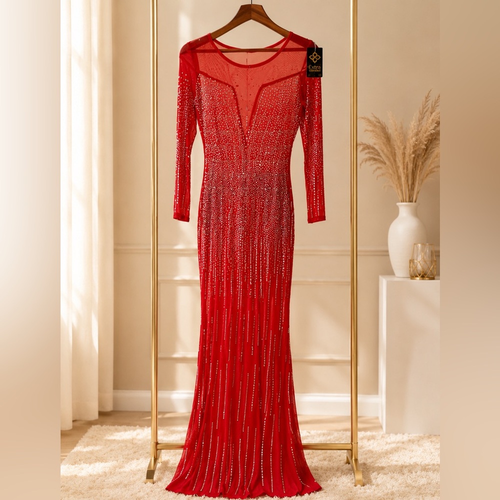 Elegant Red Beaded Evening Gown